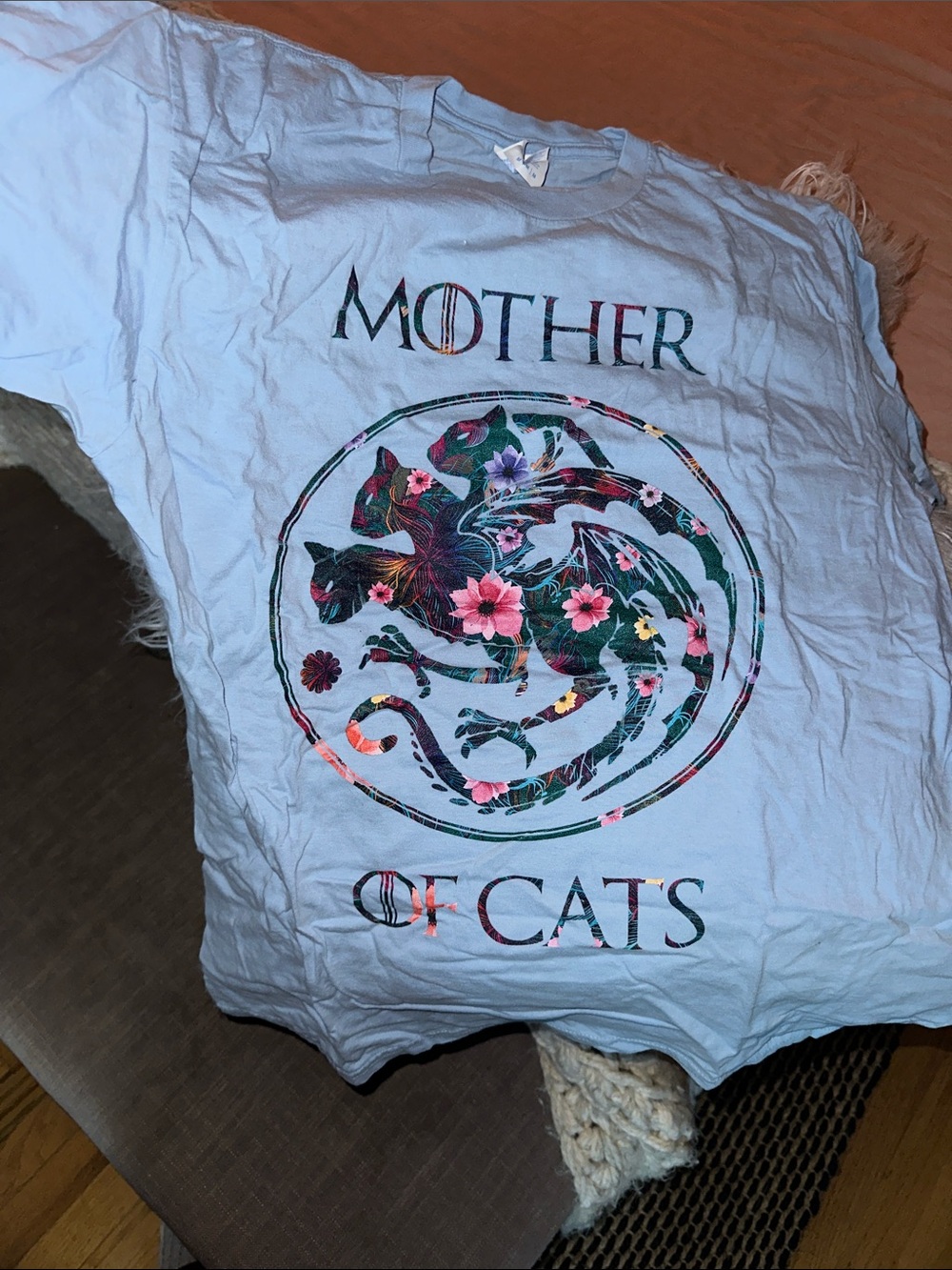 🫐3 for $25 deal- GOT funny Mother of Cats Floral Graphic T-Shirt - Light Blue